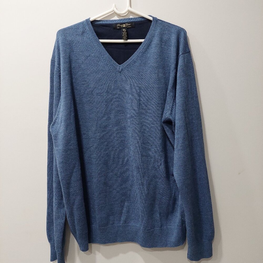 Pronto Uomo Blue V-Neck 50% Merino Wool 50% Acrylic Men's Size XL